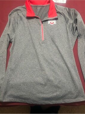 Nike Gray Heather Quarter-Zip Pullover with Red Trim